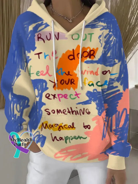 Women’s Run Out The Door Art Print Casual Cotton Sweatshirt Multicolor / S