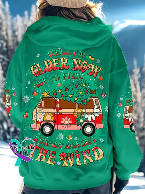 Women’s Running Against The Wind Christmas All Over Print Casual Hoodie Sweatshirt Multicolor / S