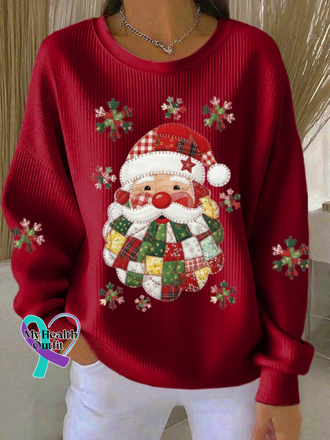 Women’s Santa Claus Print Knitted Crew Neck Long Sleeve Top Red / S