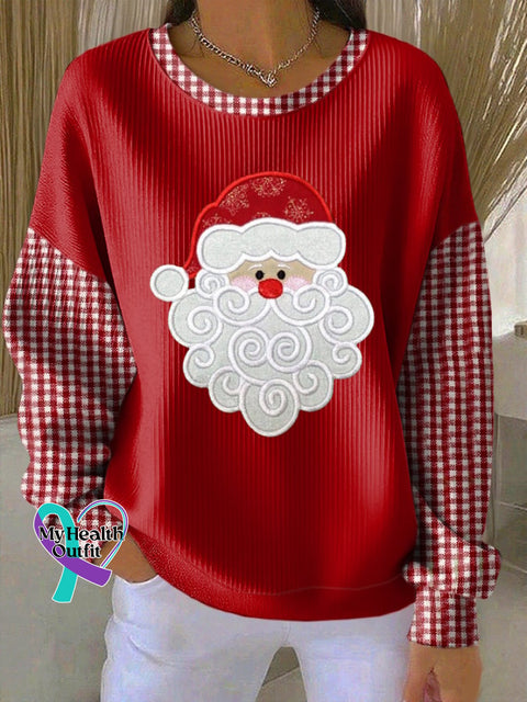 Women’s Santa Claus Print Knitted Crew Neck Long Sleeve Top Red / S