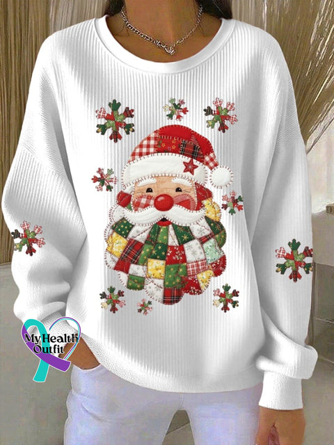 Women’s Santa Claus Print Knitted Crew Neck Long Sleeve Top White / S