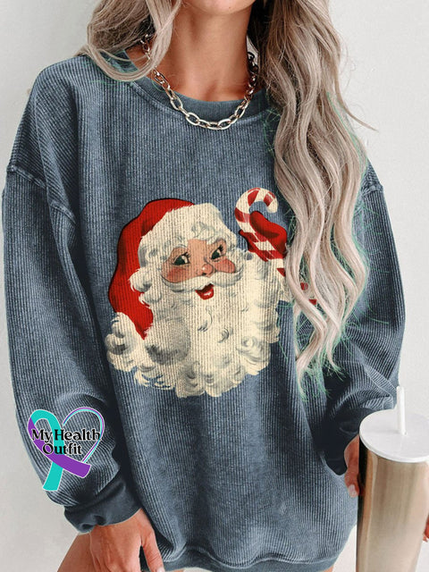 Women’s Santa Retro Boho Best Holiday Christmas Casual Print Shirt Blue / S