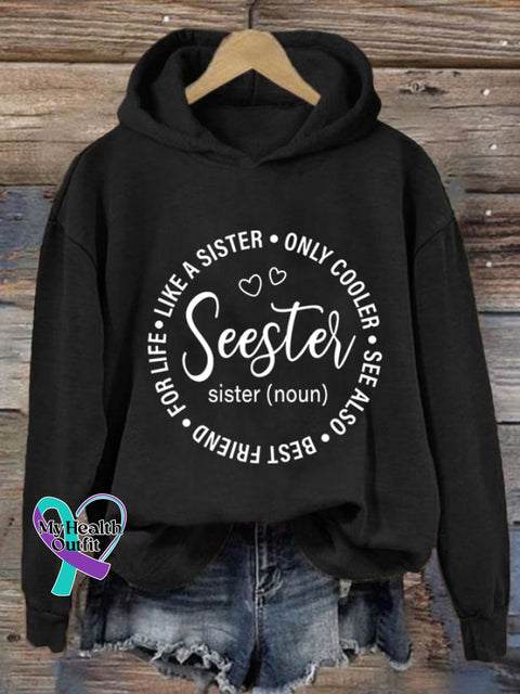 Women’s Seester Like A Sister Only Cooler Print Casual Sweatshirt Black / S
