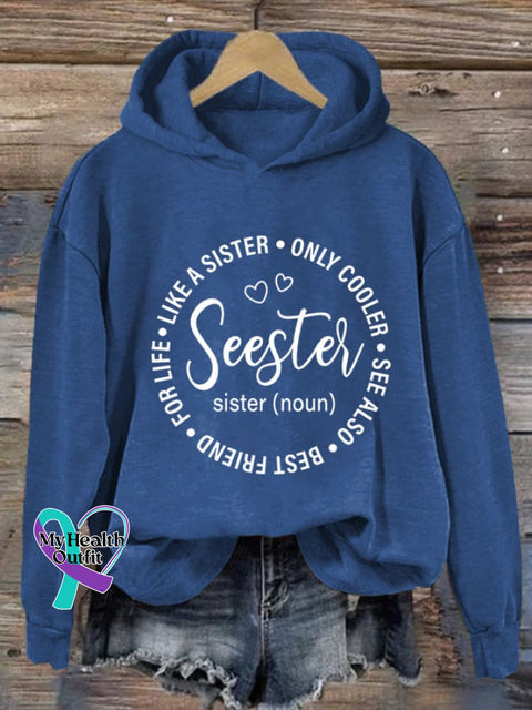 Women’s Seester Like A Sister Only Cooler Print Casual Sweatshirt Blue / S