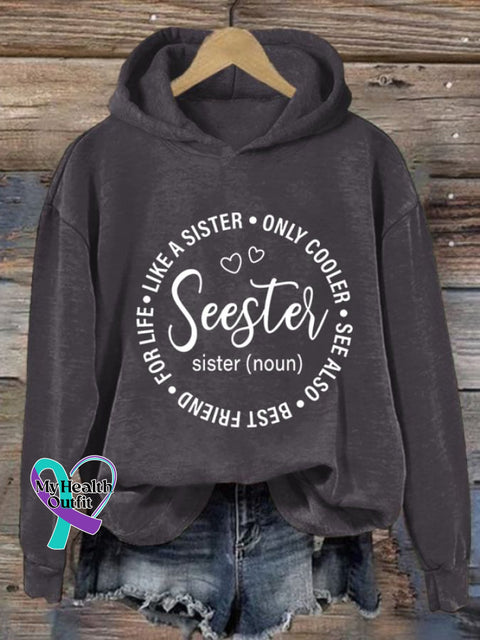 Women’s Seester Like A Sister Only Cooler Print Casual Sweatshirt Dark Grey / S