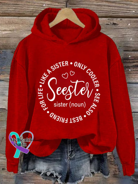 Women’s Seester Like A Sister Only Cooler Print Casual Sweatshirt Red / S