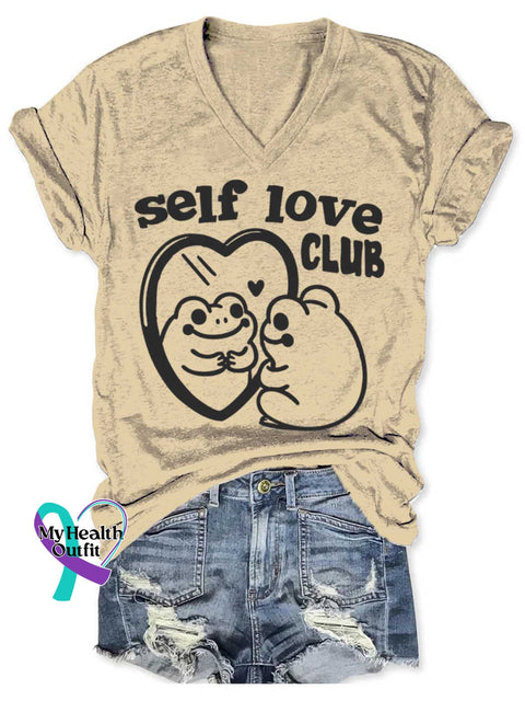 Women’s Self Love Club Art V neck Casual T Shirt Apricot / S