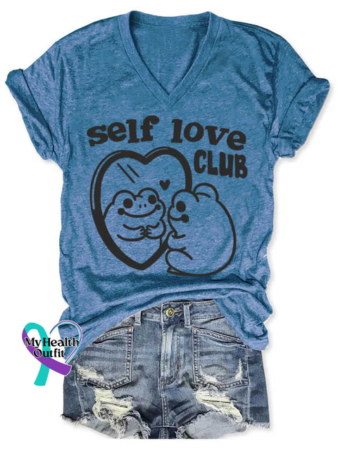 Women’s Self Love Club Art V neck Casual T Shirt Blue / S