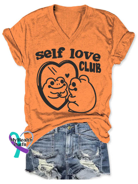 Women’s Self Love Club Art V neck Casual T Shirt Orange / S