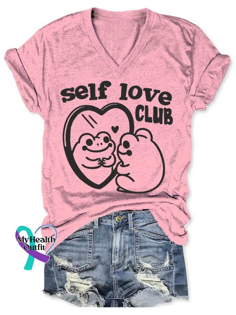 Women’s Self Love Club Art V neck Casual T Shirt Pink / S