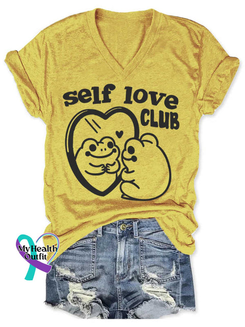 Women’s Self Love Club Art V neck Casual T Shirt Yellow / S