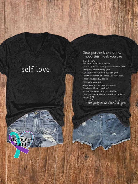 Women’s Self Love. Mental Health Awareness V-neck Casual T-Shirt Black / S