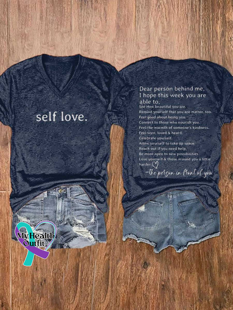 Women’s Self Love. Mental Health Awareness V-neck Casual T-Shirt Blue / S