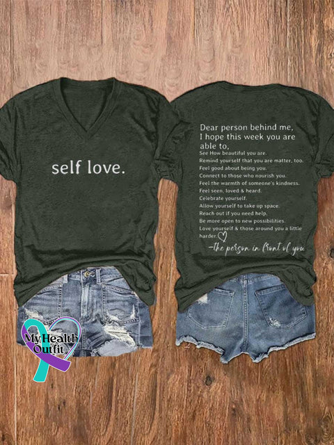 Women’s Self Love. Mental Health Awareness V-neck Casual T-Shirt Green / S
