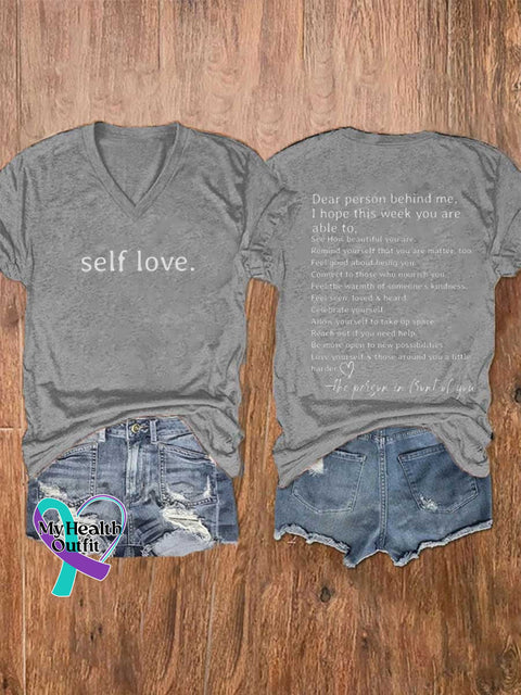 Women’s Self Love. Mental Health Awareness V-neck Casual T-Shirt Grey / S