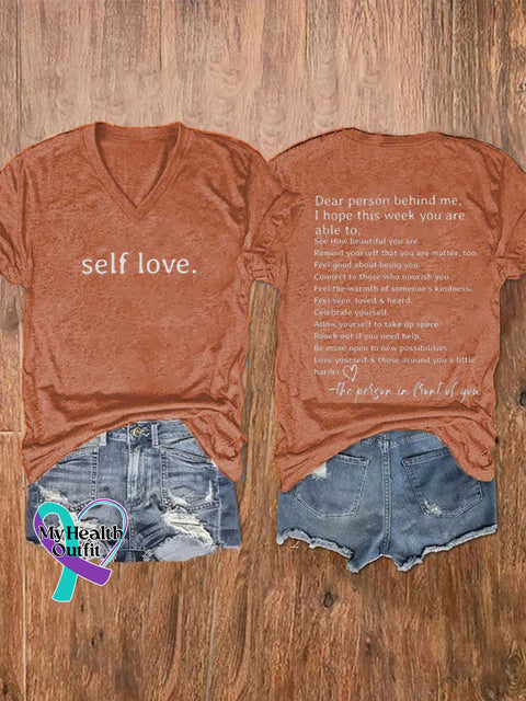 Women’s Self Love. Mental Health Awareness V-neck Casual T-Shirt Orange / S