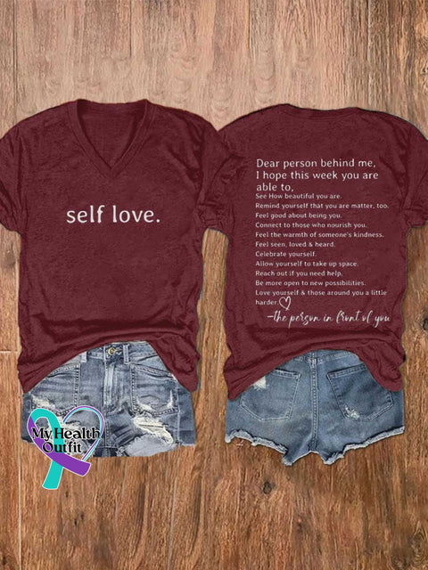 Women’s Self Love. Mental Health Awareness V-neck Casual T-Shirt Red / S