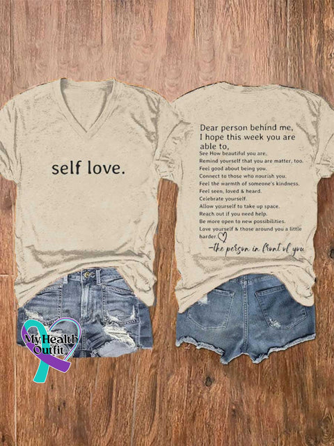 Women’s Self Love. Mental Health Awareness V-neck Casual T-Shirt Sand / S