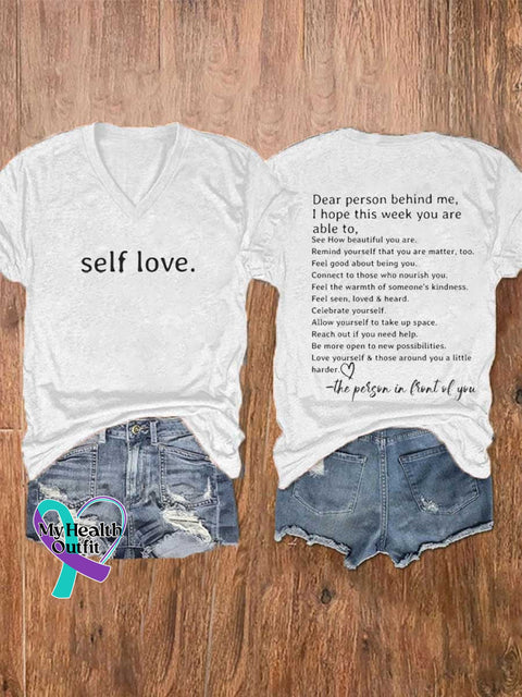 Women’s Self Love. Mental Health Awareness V-neck Casual T-Shirt White / S