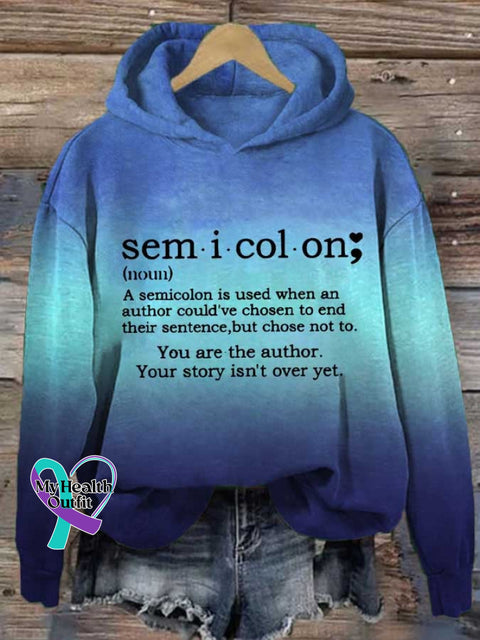 Women’s Semicolon Your Story Isn’t Over Print Casual Sweatshirt Blue / S
