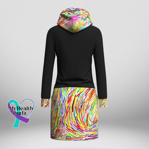 Women’s Shattered Crayons Still Colorful Long Sleeve Hooded Knit Dress With Pockets