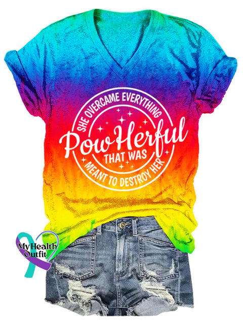 Women’s She Overcame Everything That Was Sent To Destroy Her Printed V-Neck T-Shirt As Shown / S