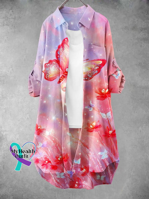 Women’s Shiny Butterfly Pattern Art Print Dress Muilticolor / S