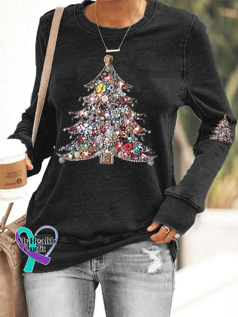 Women’s Shiny Christmas Tree Casual Sweatshirt Black / S