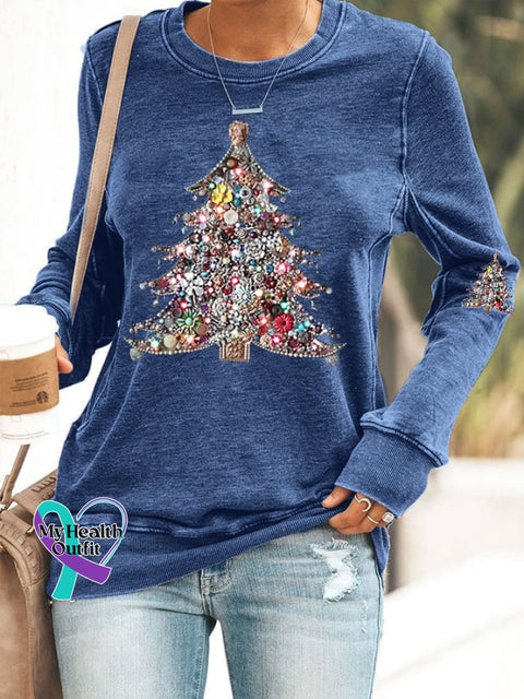 Women’s Shiny Christmas Tree Casual Sweatshirt Blue / S