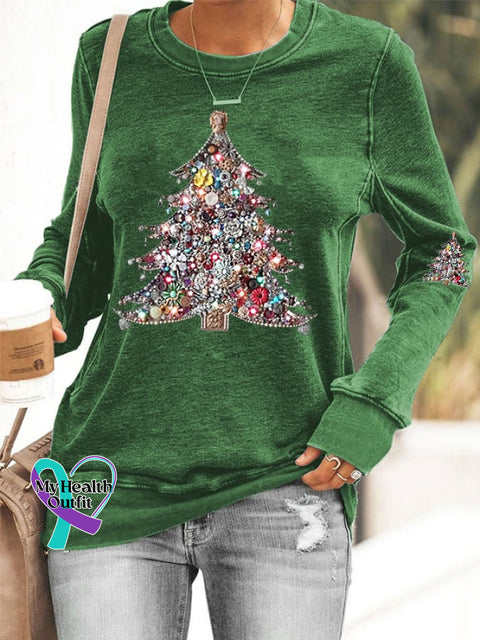 Women’s Shiny Christmas Tree Casual Sweatshirt Green / S