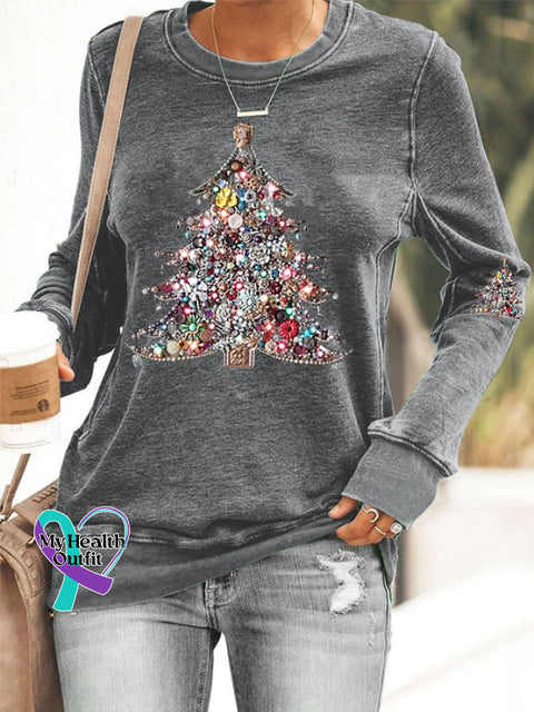Women’s Shiny Christmas Tree Casual Sweatshirt Grey / S
