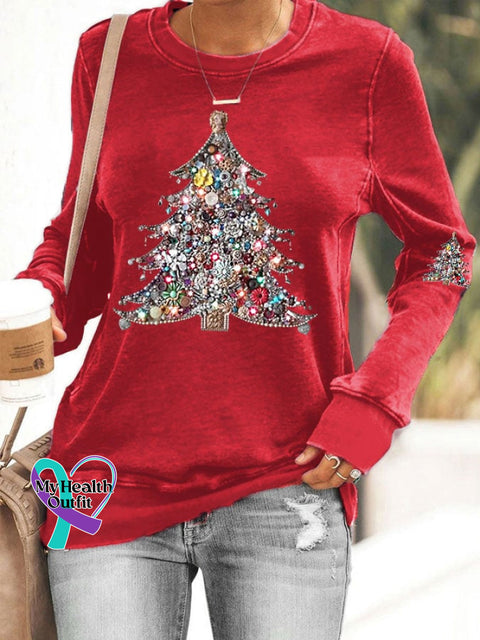 Women’s Shiny Christmas Tree Casual Sweatshirt Red / S