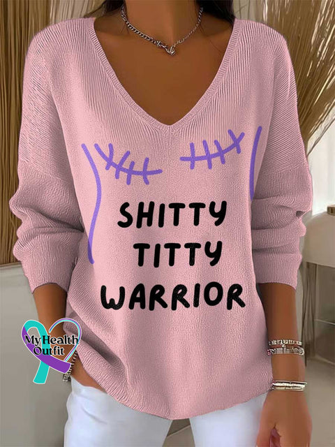 Women’s SHITTY TITTY WARRIOR Breast Cancer Awareness Casual Pullover Sweater LightPink / S