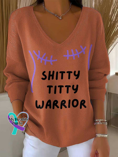 Women’s SHITTY TITTY WARRIOR Breast Cancer Awareness Casual Pullover Sweater Orange / S
