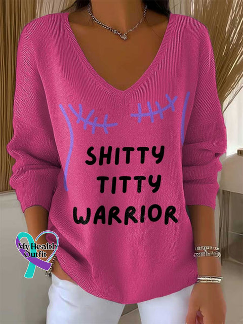 Women’s SHITTY TITTY WARRIOR Breast Cancer Awareness Casual Pullover Sweater Pink / S