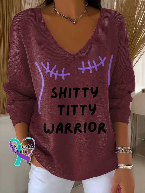 Women’s SHITTY TITTY WARRIOR Breast Cancer Awareness Casual Pullover Sweater Red / S