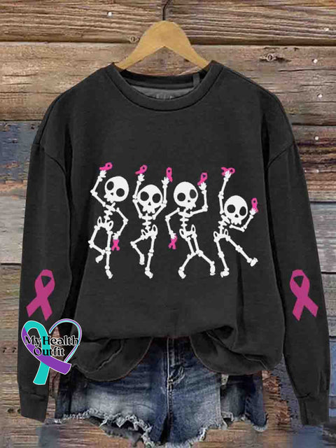 Women’s Skull Ribbon Breast Cancer Awareness Printed Sweatshirt Black / S