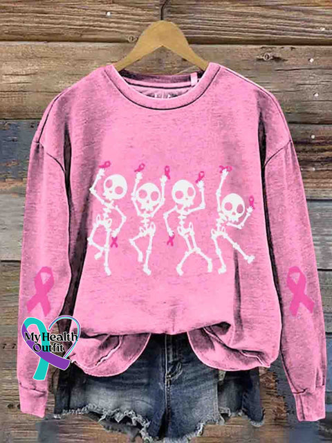 Women’s Skull Ribbon Breast Cancer Awareness Printed Sweatshirt Pink / S