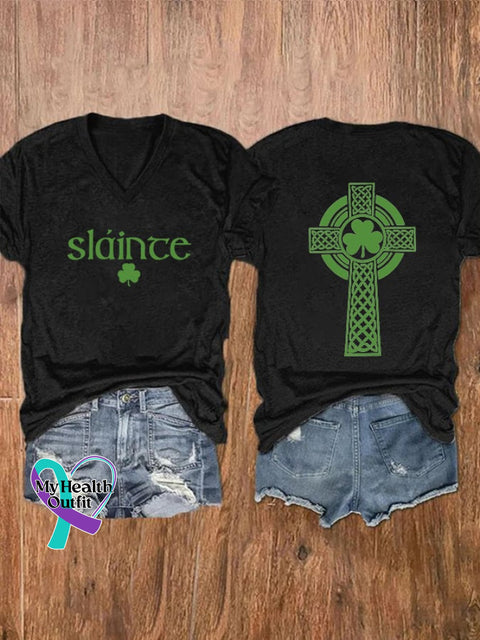 Women’s Slaince Print V-Neck Casual T-Shirt Black / S