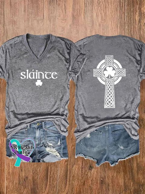 Women’s Slaince Print V-Neck Casual T-Shirt Grey / S