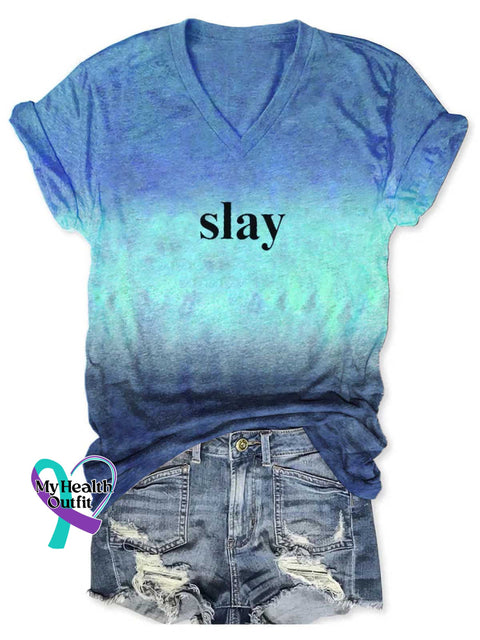 Women’s Slay V-neck Casual T-Shirt Blue / S