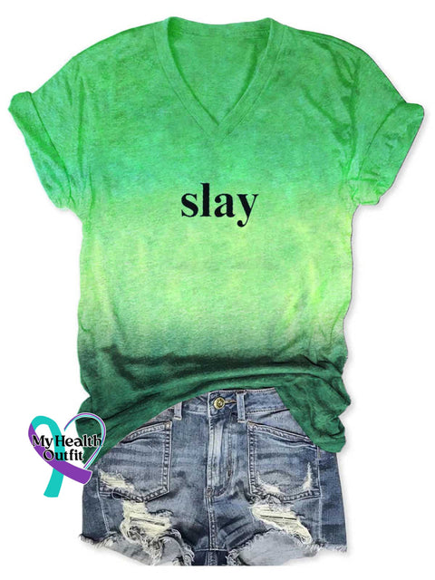 Women’s Slay V-neck Casual T-Shirt Green / S