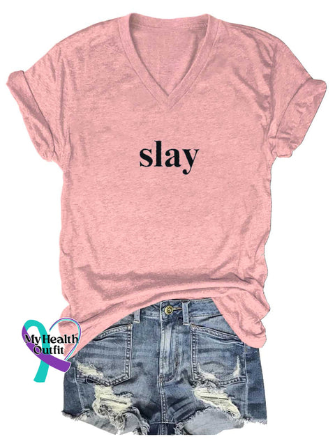 Women’s Slay V-neck Casual T-Shirt Pink / S