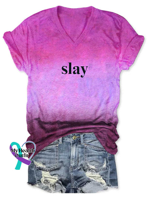 Women’s Slay V-neck Casual T-Shirt Purple / S
