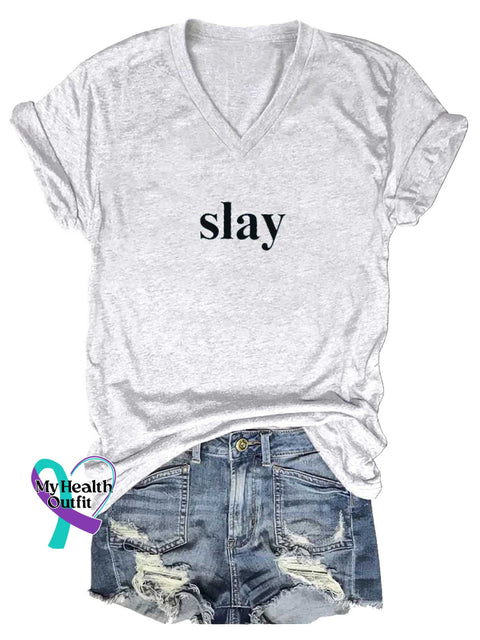 Women’s Slay V-neck Casual T-Shirt White / S