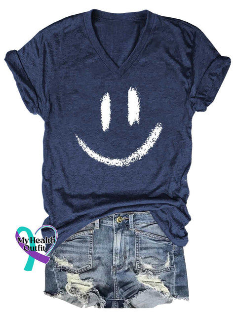 Women’s Smiley Face Be Kind To Your Mind V-neck Casual T-Shirt Blue / S