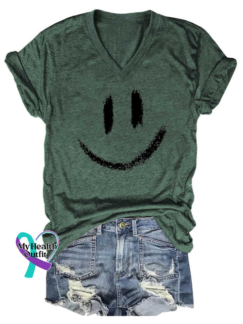 Women’s Smiley Face Be Kind To Your Mind V-neck Casual T-Shirt Green / S