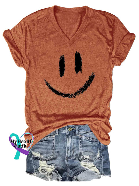 Women’s Smiley Face Be Kind To Your Mind V-neck Casual T-Shirt Orange / S
