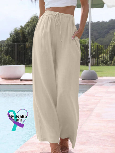 Women’s Solid Color Loose Elegant Casual Simple Cotton And Linen Pants Apricot / S