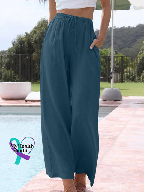 Women’s Solid Color Loose Elegant Casual Simple Cotton And Linen Pants Blue / S